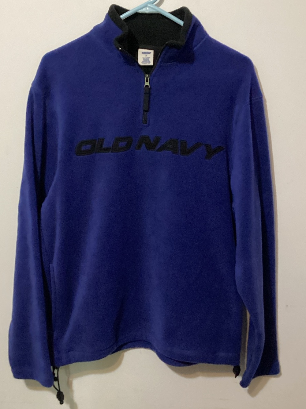Vintage Y2K Old Navy Fleece Quarter Zip Pullover Blue Spell Out Logo Size M